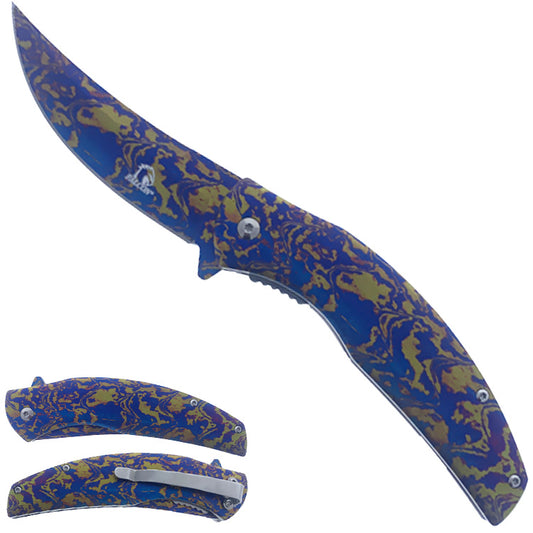 Falcon 3" Damascus Blade, 3.75" Damascus steel Handle Blue