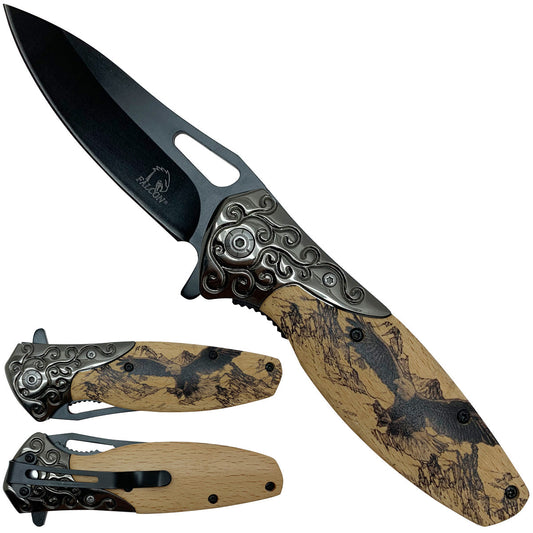 Falcon Spring Assisted Pocket Knives - Eagle Wooden Handle