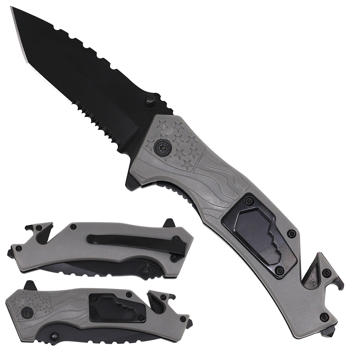 8" Grey American Flag Spring Assisted Pocket Knife