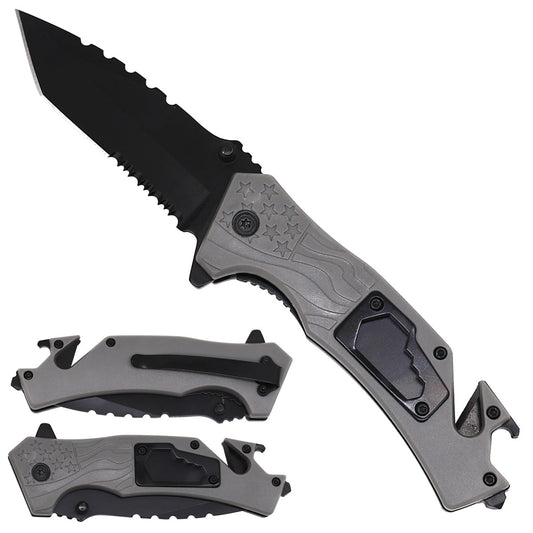 8" Grey American Flag Spring Assisted Pocket Knife
