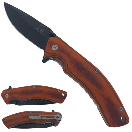 Falcon 7.5" Wood Handle Spring Assisted Pocket Knife