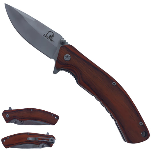 Falcon 7.5" Wood Handle Spring Assisted Pocket Knife