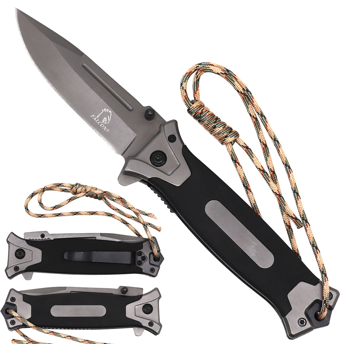Falcon 4.75' gray titanium inlaid with black G10, folding knife