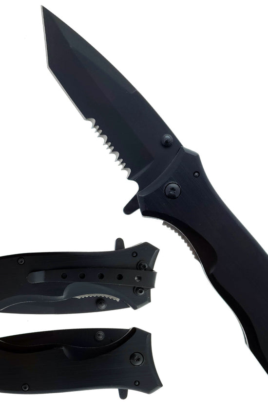 8" Black Spring Assisted Knife | Seat Belt Cutter & Glass Breaker folding pocket knife product photo