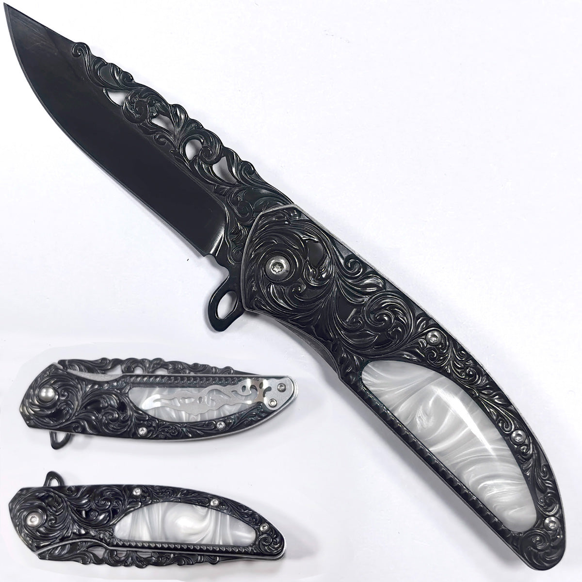 Spring Assisted Pocket Knife - Acrylic Handle & Design