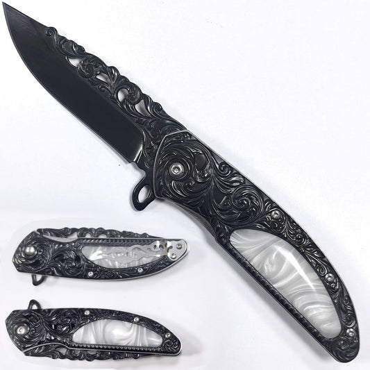 Spring Assisted Pocket Knife - Acrylic Handle & Design