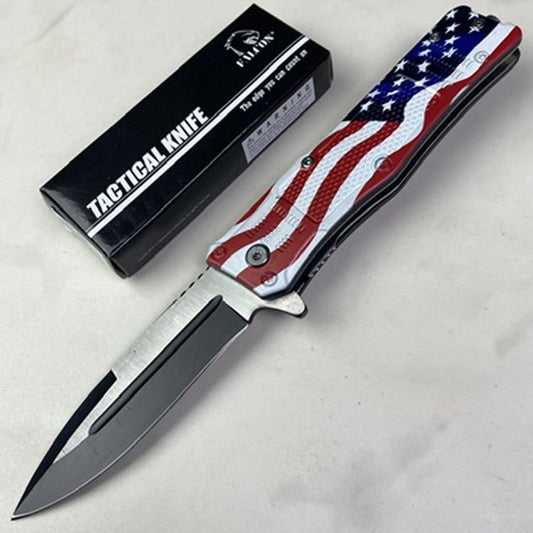 8" Semi Automatic Folding Knife w/US Flag Handle