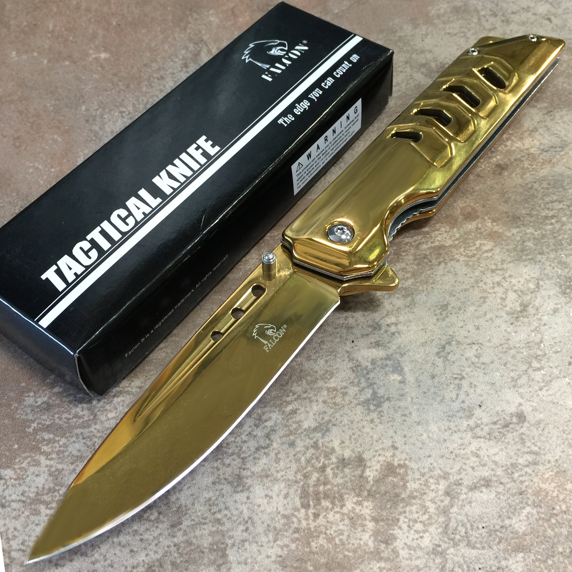 Falcon 8 3/4" Mirror Gold Spring Assisted Pocket Knife