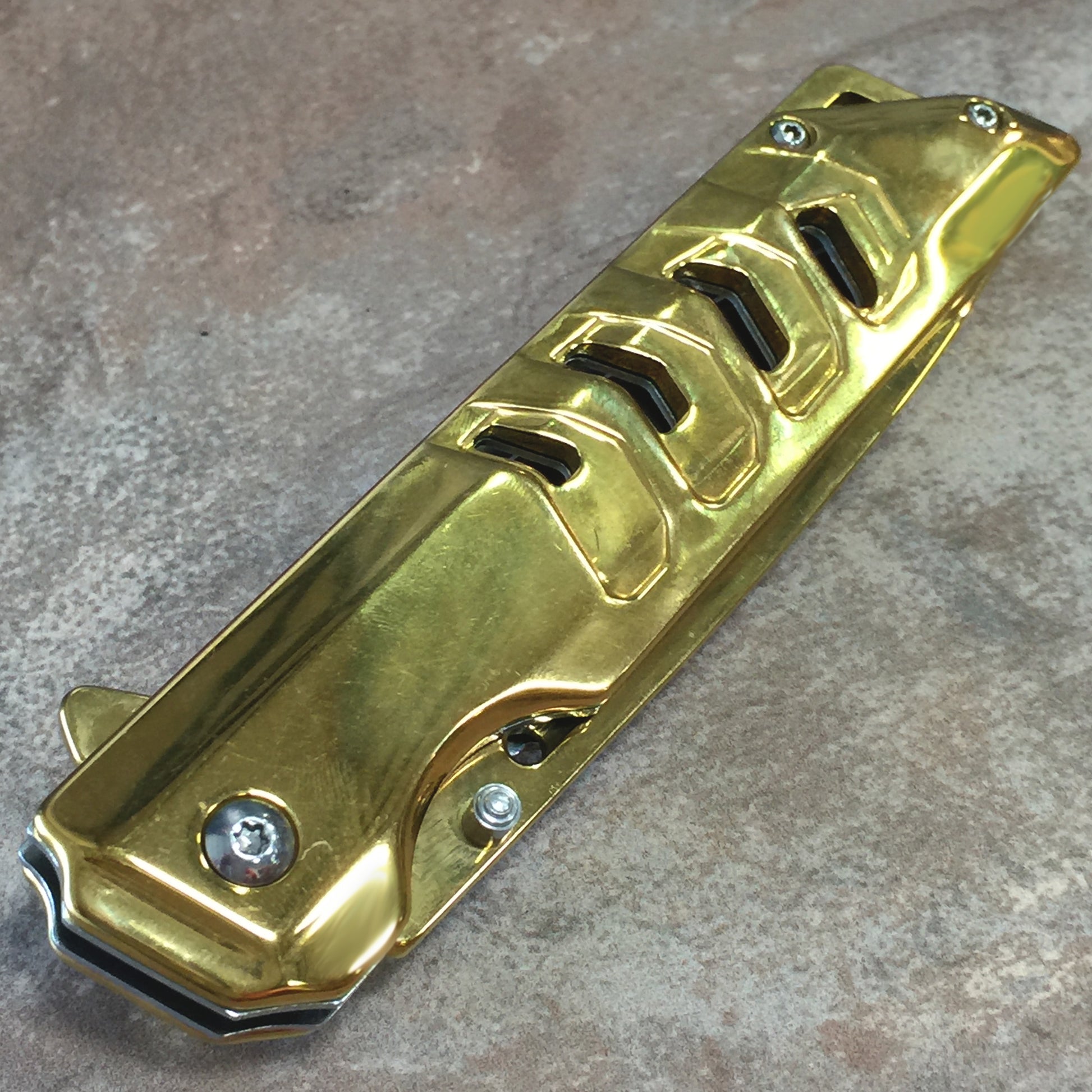 Falcon 8 3/4" Mirror Gold Spring Assisted Pocket Knife