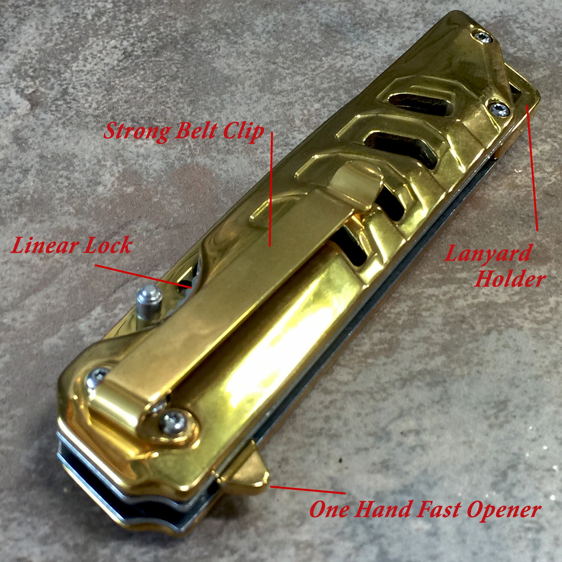 Falcon 8 3/4" Mirror Gold Spring Assisted Pocket Knife