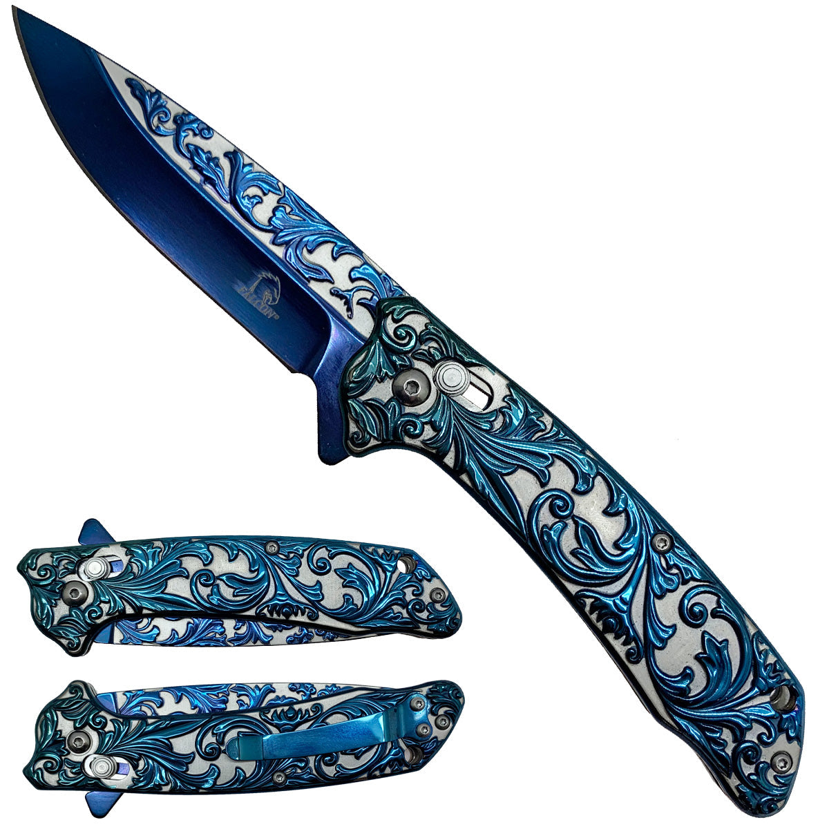 Falcon Blue Spring Assisted Lock Pocket Knife