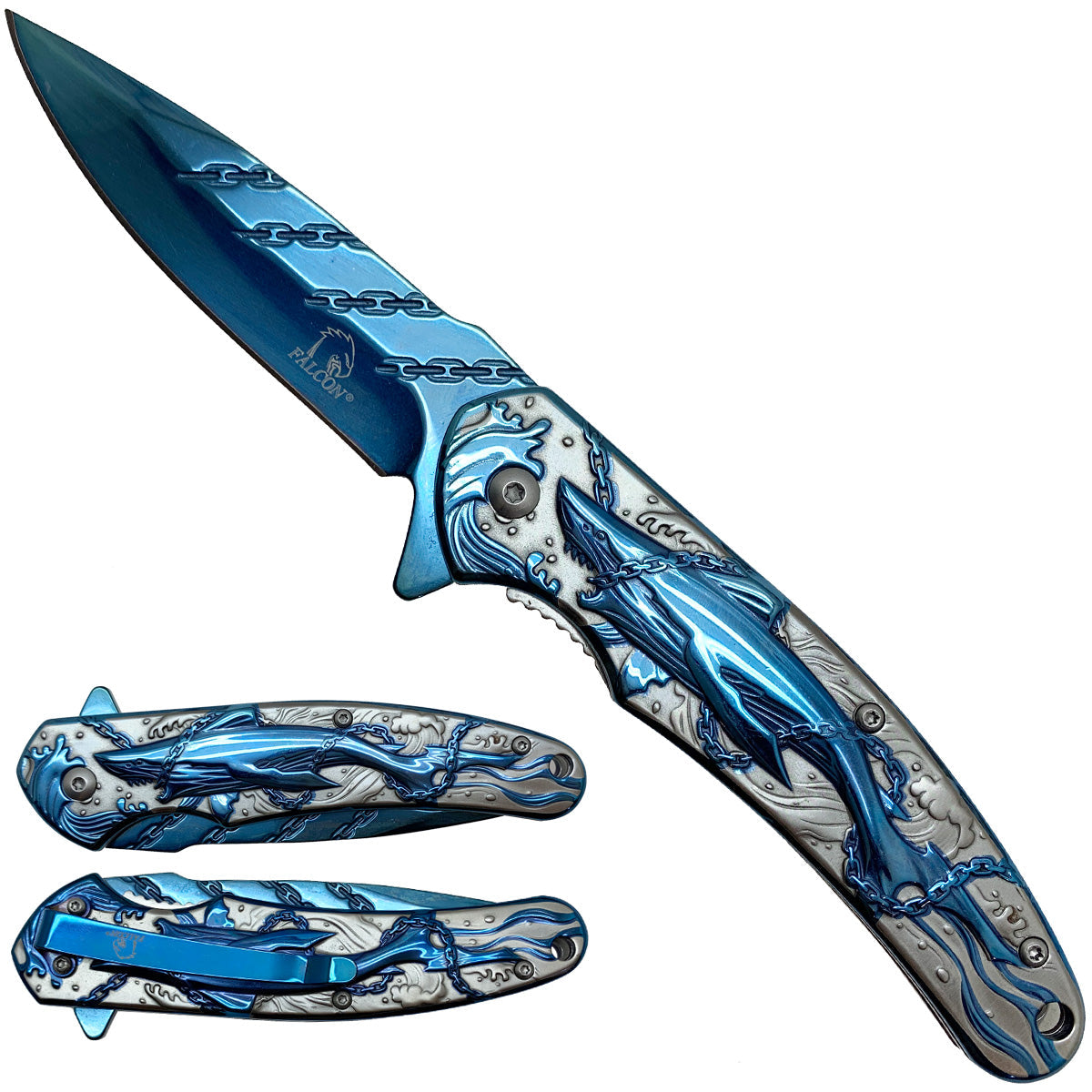 Falcon Shark & Chains Blue Pocket Knife folding pocket knife product photo