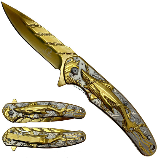 Falcon Shark & Chains Gold Pocket Knife folding pocket knife product photo