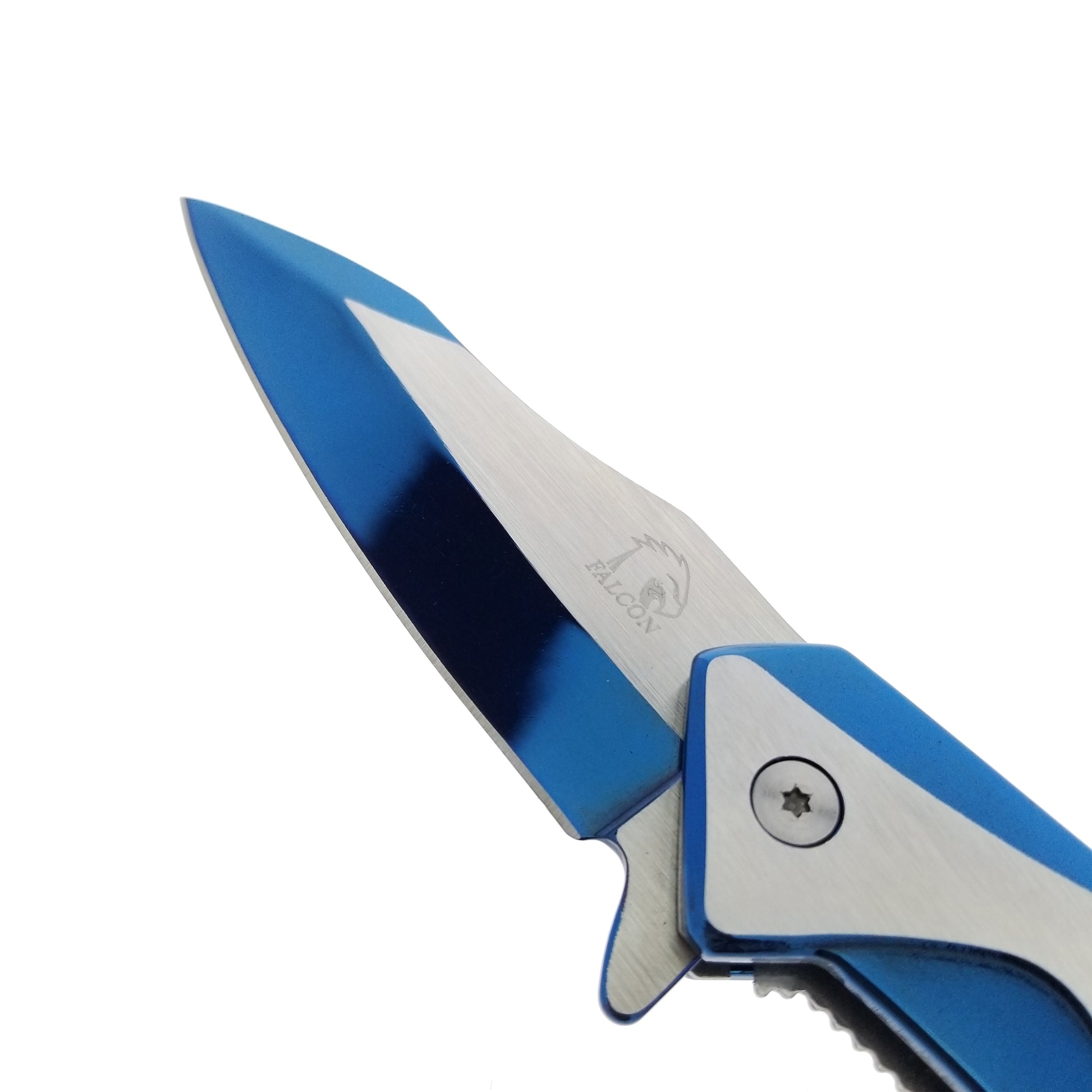 Falcon 8" Blue and Silver Spring Assisted Pocket Knife