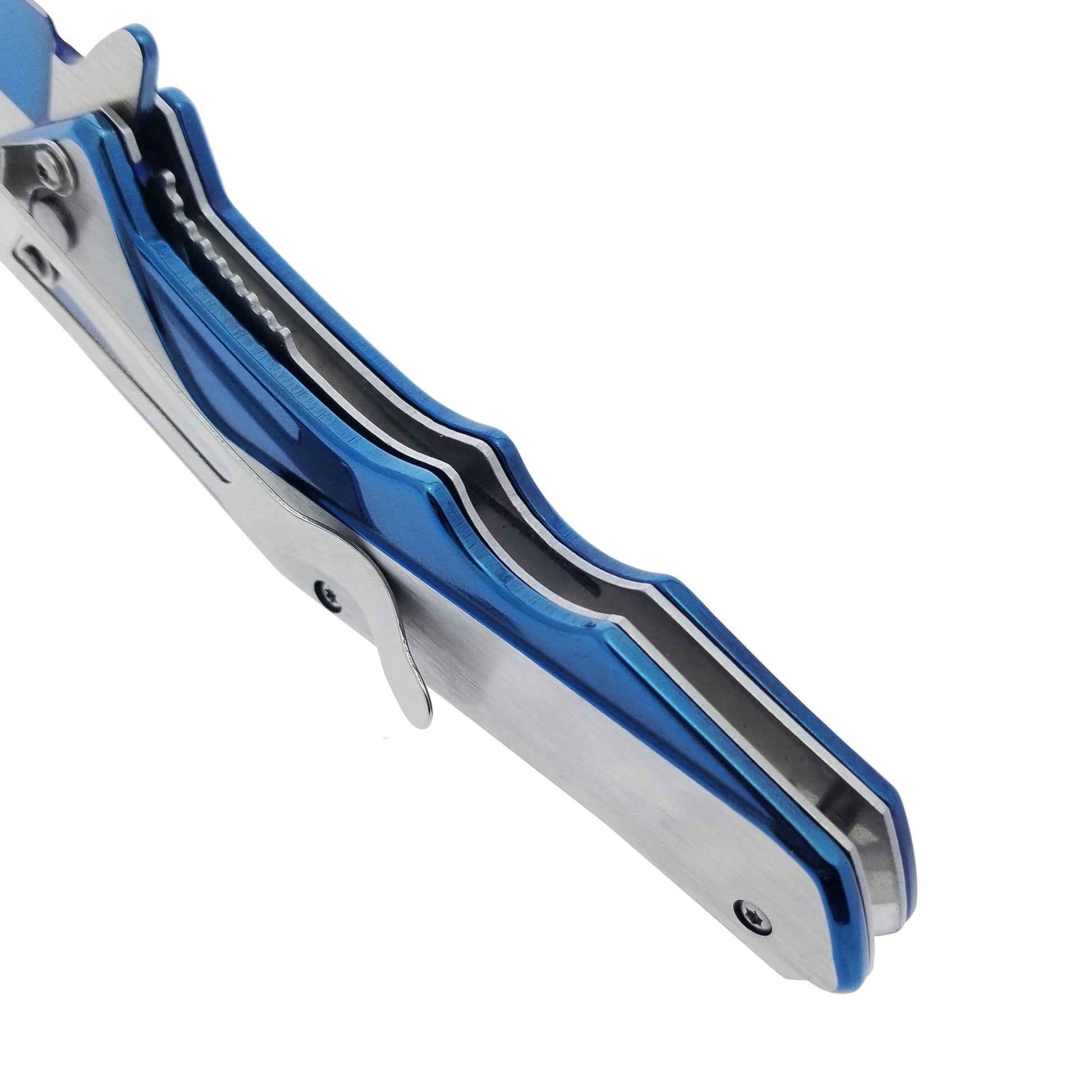 Falcon 8" Blue and Silver Spring Assisted Pocket Knife