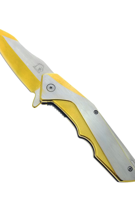 Falcon 8" Gold and Silver Spring Assisted Pocket Knife