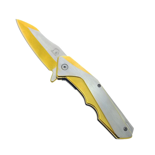 Falcon 8" Gold and Silver Spring Assisted Pocket Knife