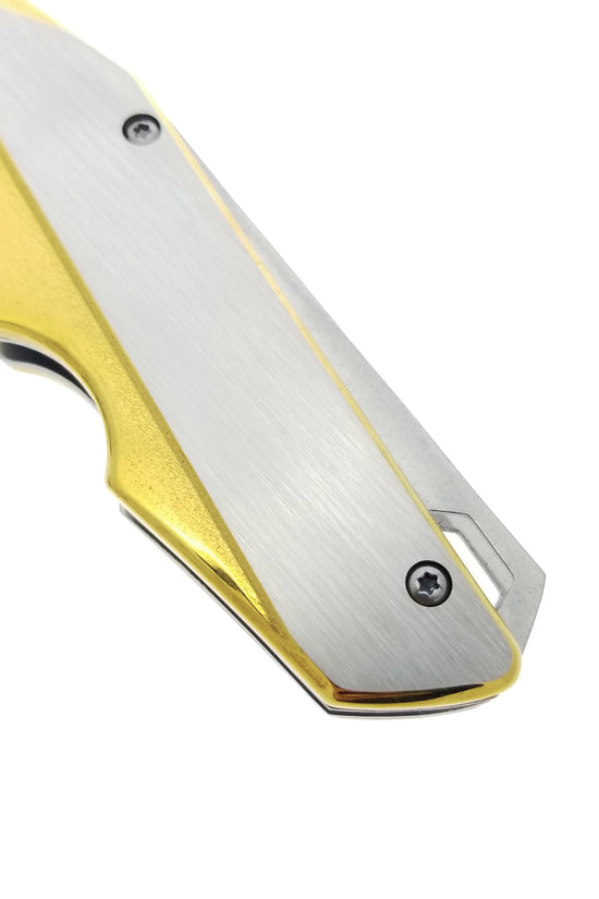 Falcon 8" Gold and Silver Spring Assisted Pocket Knife