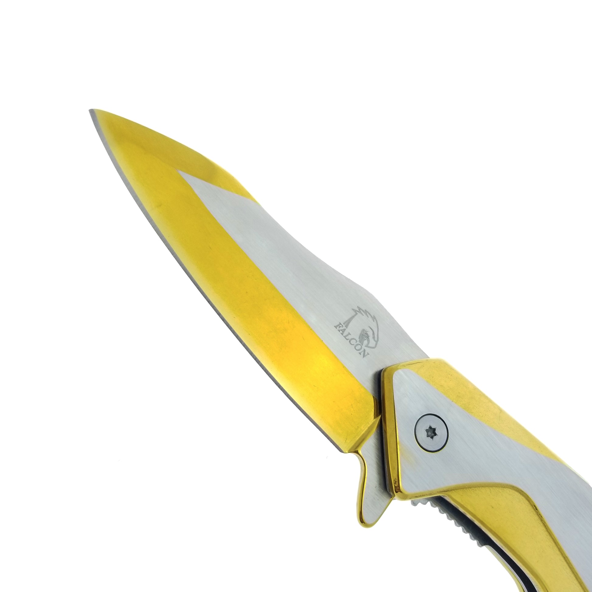 Falcon 8" Gold and Silver Spring Assisted Pocket Knife