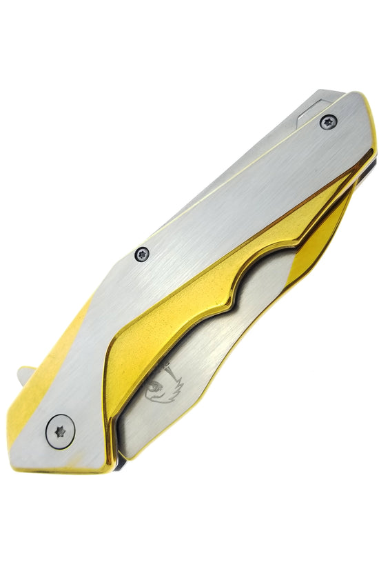 Falcon 8" Gold and Silver Spring Assisted Pocket Knife