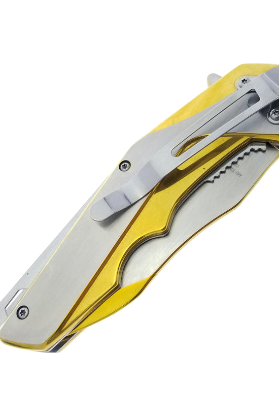 Falcon 8" Gold and Silver Spring Assisted Pocket Knife
