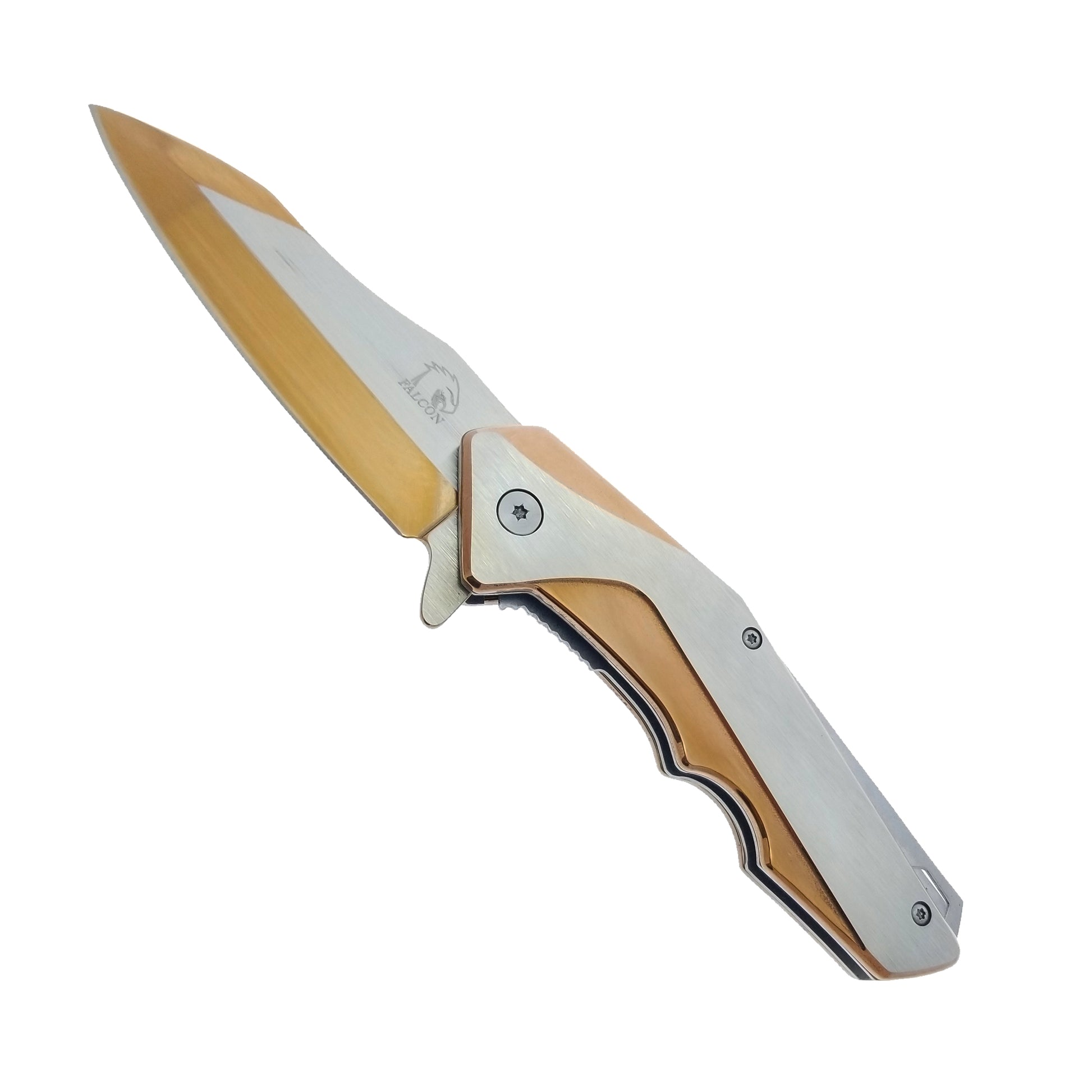 Falcon 8" Rose Gold and Silver Spring Assisted Pocket Knife