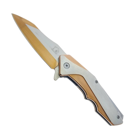 Falcon 8" Rose Gold and Silver Spring Assisted Pocket Knife