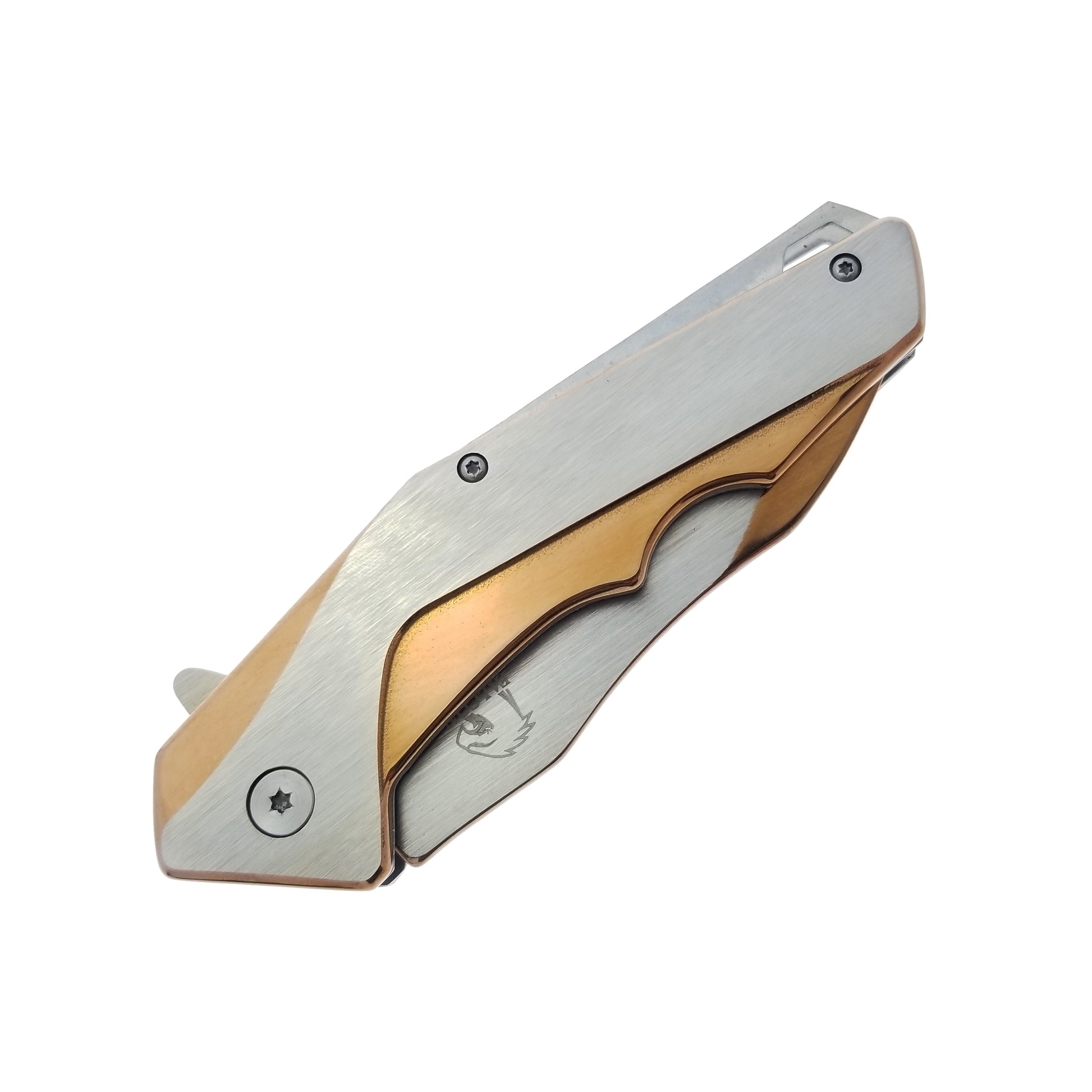 Falcon 8" Rose Gold and Silver Spring Assisted Pocket Knife