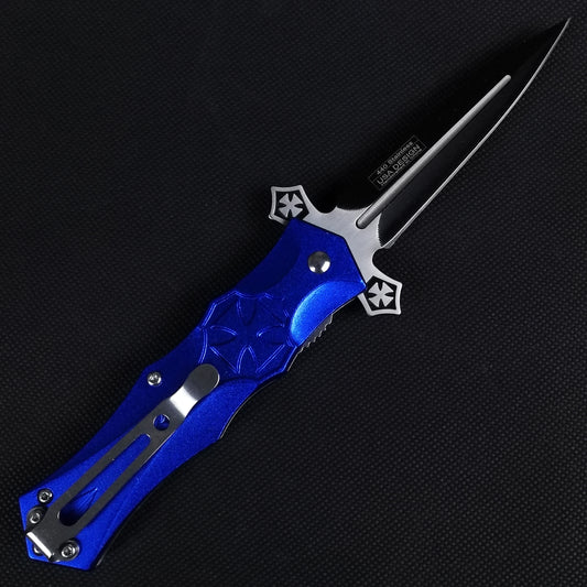 Falcon 8 1/2" Blue & Red Cross Blade Spring Assisted Knife