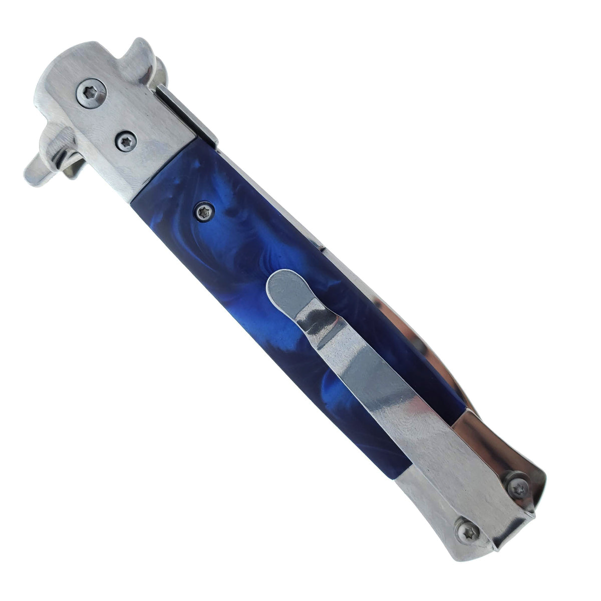 Falcon 9" Folding Knife w/ Blue Acrylic handle.