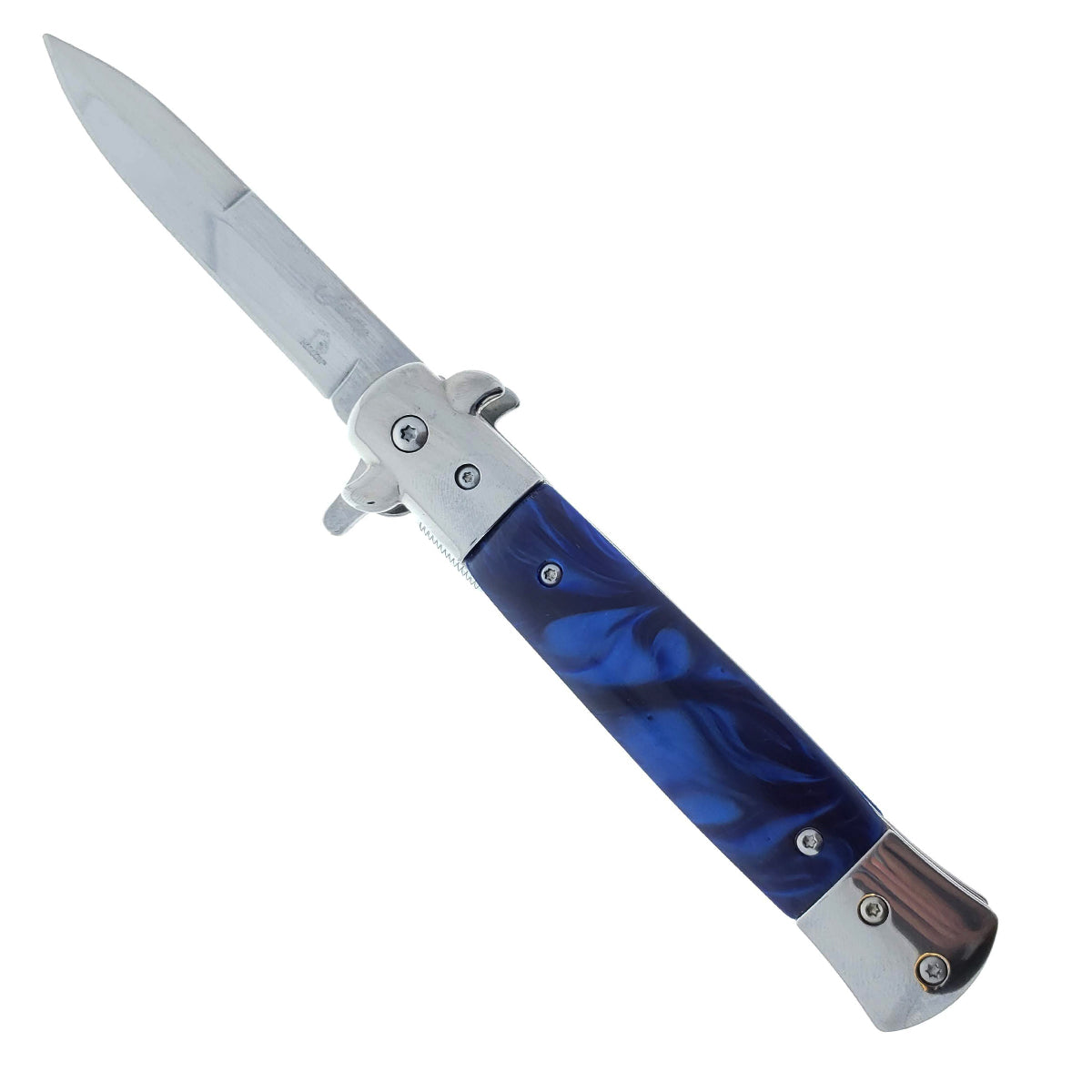 Falcon 9" Folding Knife w/ Blue Acrylic handle.