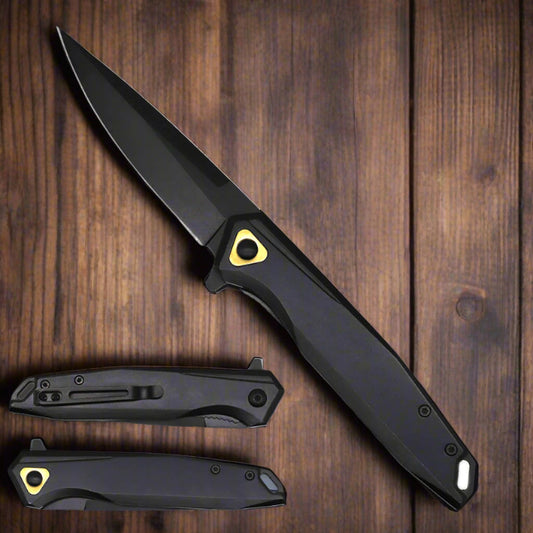 Spring Assisted Pocket Knife - 3" Black Blade / Black Handle / Assisted Knife