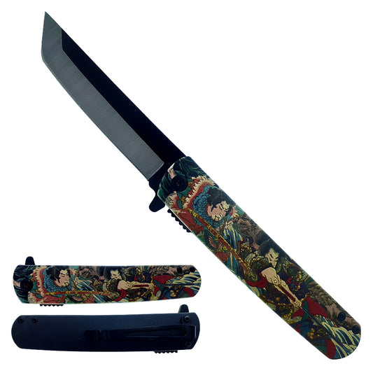 8.5" Tanto Blade Spring Assisted Pocket Knife War Design