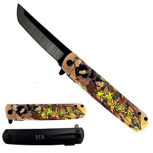 8.5" Tanto Blade Spring Assisted Pocket Knife Musashi Geisha Design