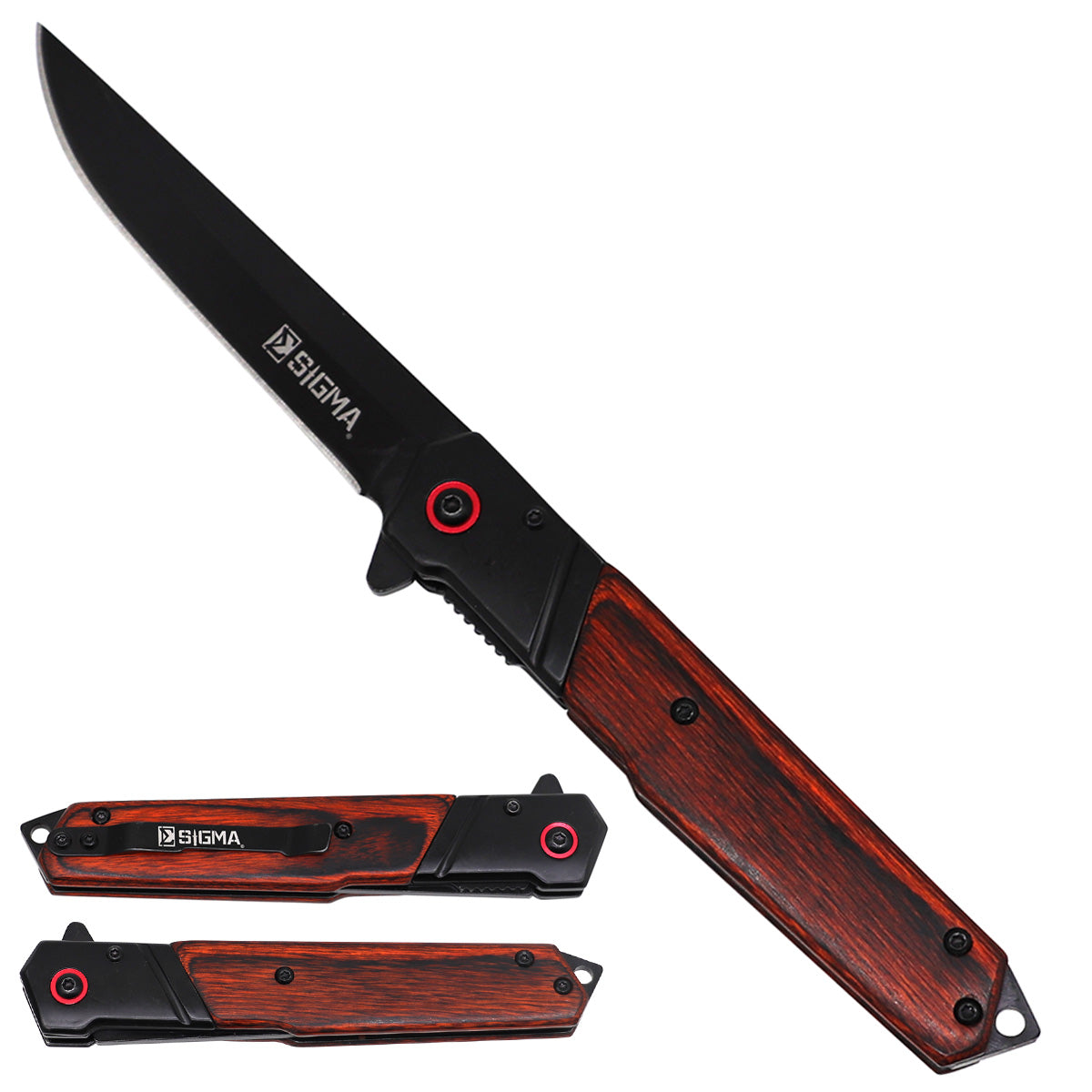 Sigma Wood Handle Ball Bearing Flipper Knife folding pocket knife product photo