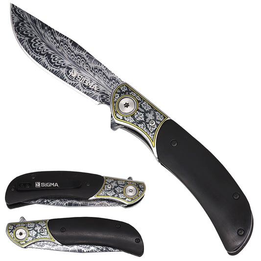 Sigma Ball-Bearing Knife, Damascus-Pattern Wood & Steel Handle | KSB325DBW