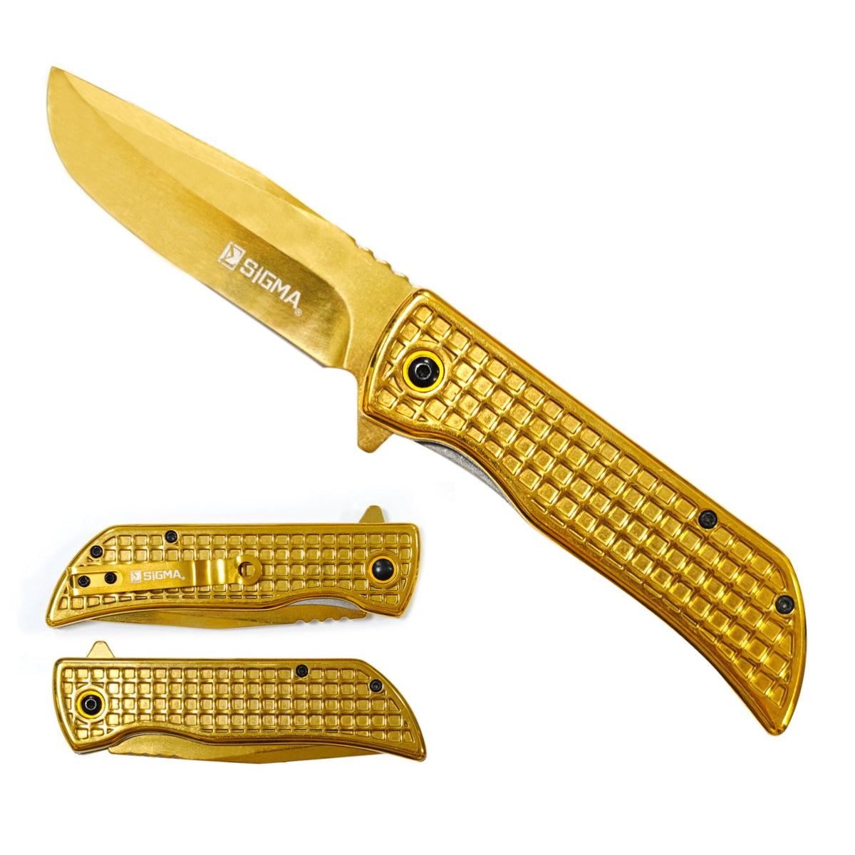 Sigma KSB4401GD Gold Waffle Ball-Bearing Flipper Knife | 3.75-Inch 8Cr Blade