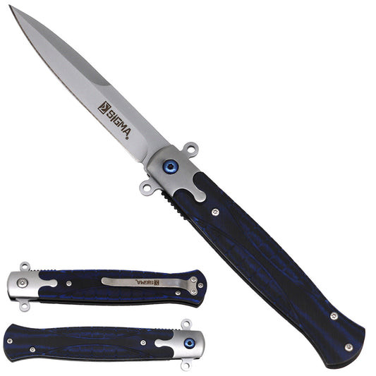 Sigma Ball Bearing Flipper Knife – Blue Micarta Handle folding pocket knife product photo
