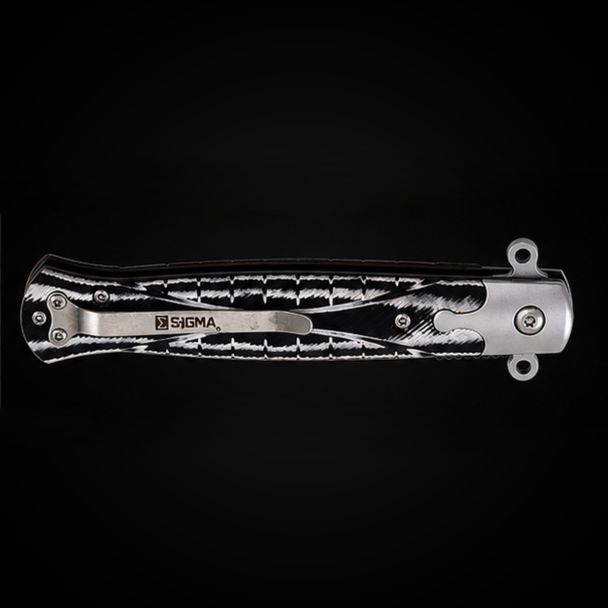 Sigma Ball Bearing Flipper Knife – Black and White Micarta Handle folding pocket knife product photo