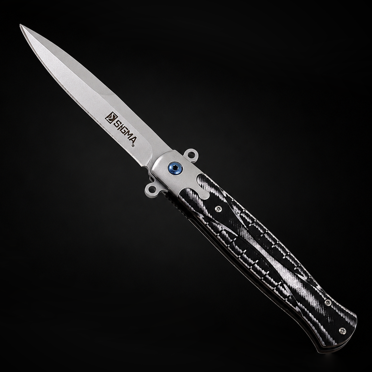 Sigma Ball Bearing Flipper Knife – Black and White Micarta Handle folding pocket knife product photo