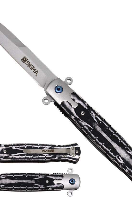 Sigma Ball Bearing Flipper Knife – Black and White Micarta Handle folding pocket knife product photo