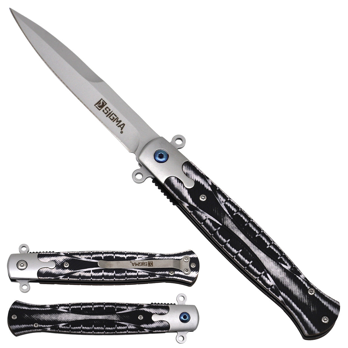 Sigma Ball Bearing Flipper Knife – Black and White Micarta Handle folding pocket knife product photo