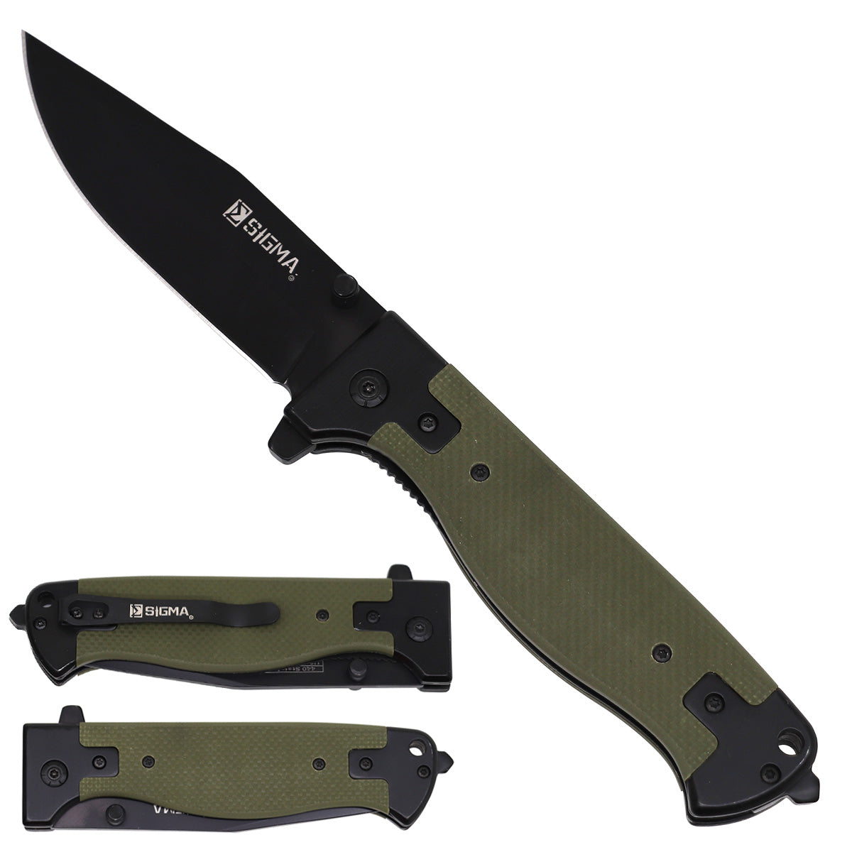 Sigma Ball Bearing Flipper Knife – Military Green G10 Handle folding pocket knife product photo
