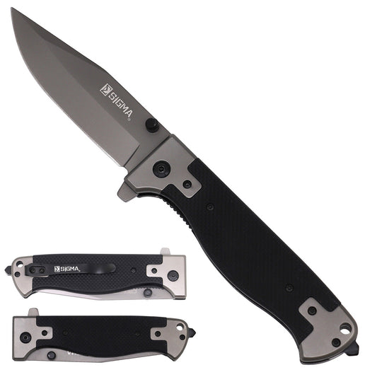 Sigma Ball Bearing Flipper Knife – Black Handle folding pocket knife product photo