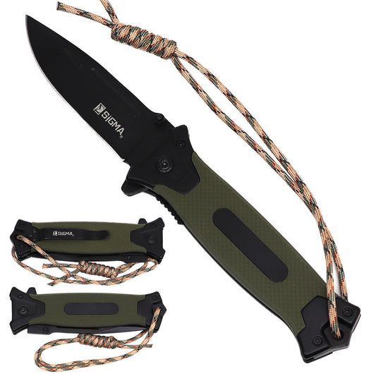 Sigma Ball-Bearing Folding Knife with Black Titanium & Green G10