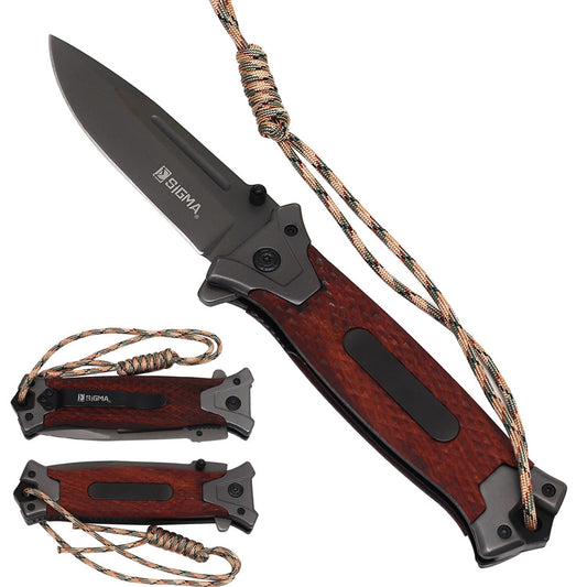 Sigma Ball-Bearing Folding Knife with Black Titanium & Red Wood