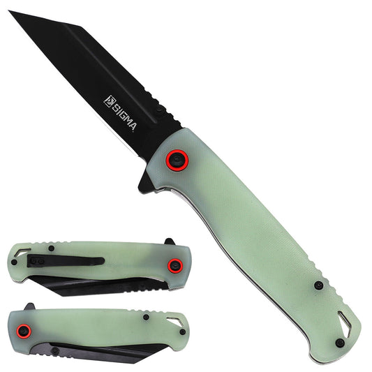 Sigma Ball Bearing Green Flipper Knife – Tanto Blade folding pocket knife product photo
