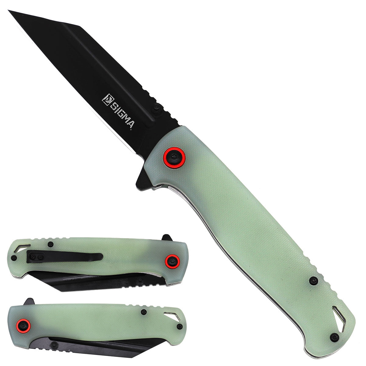 Sigma Ball Bearing Green Flipper Knife - Tanto Blade