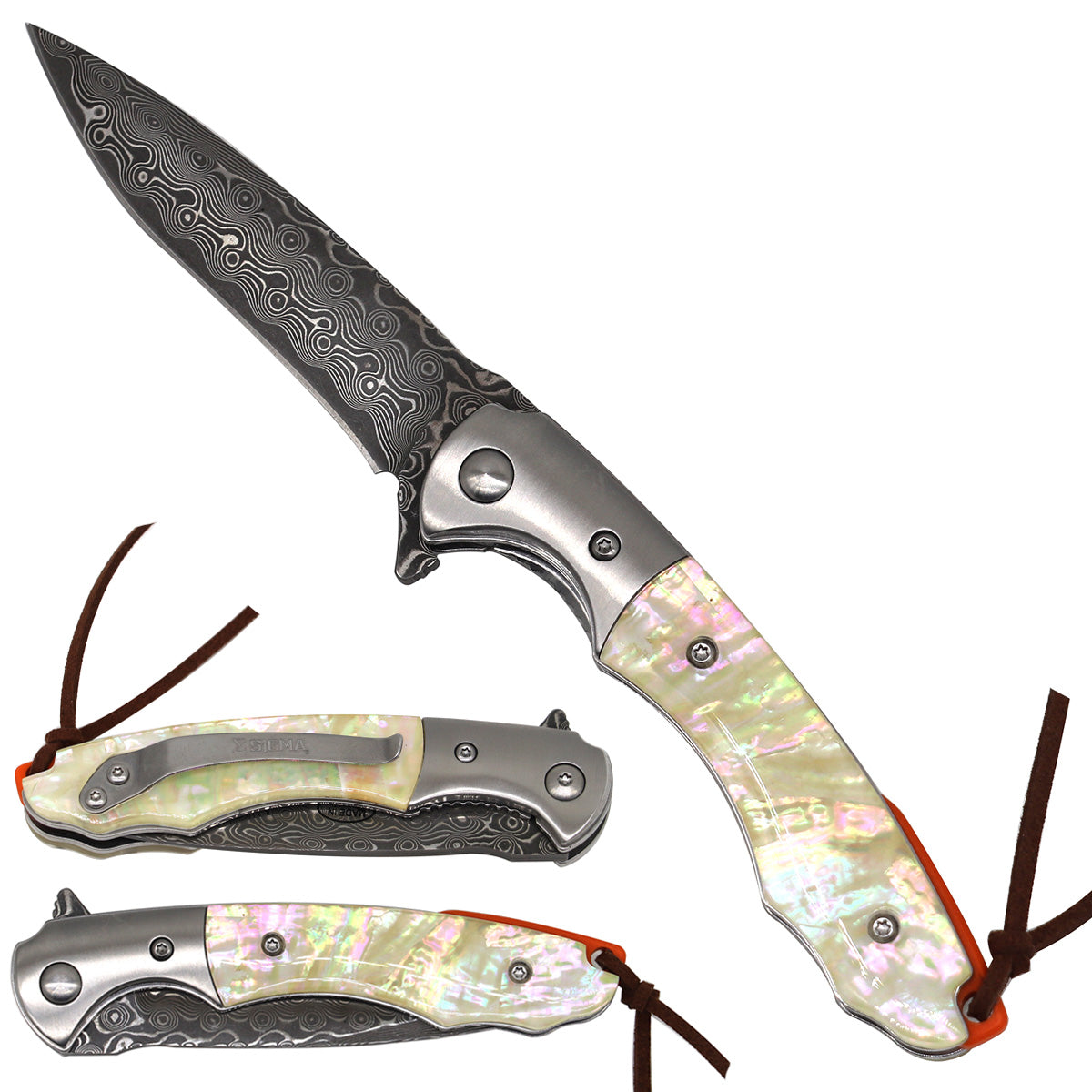 Sigma Ball Bearing Pocket Knife - Marble Handle & Damascus Blade