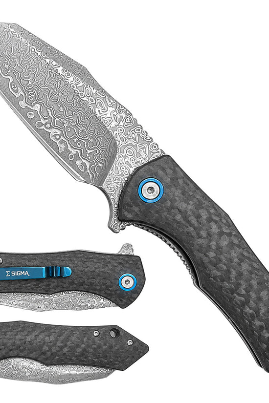 Damascus Ball Bearing Flipper Knife – Black Handle folding pocket knife product photo